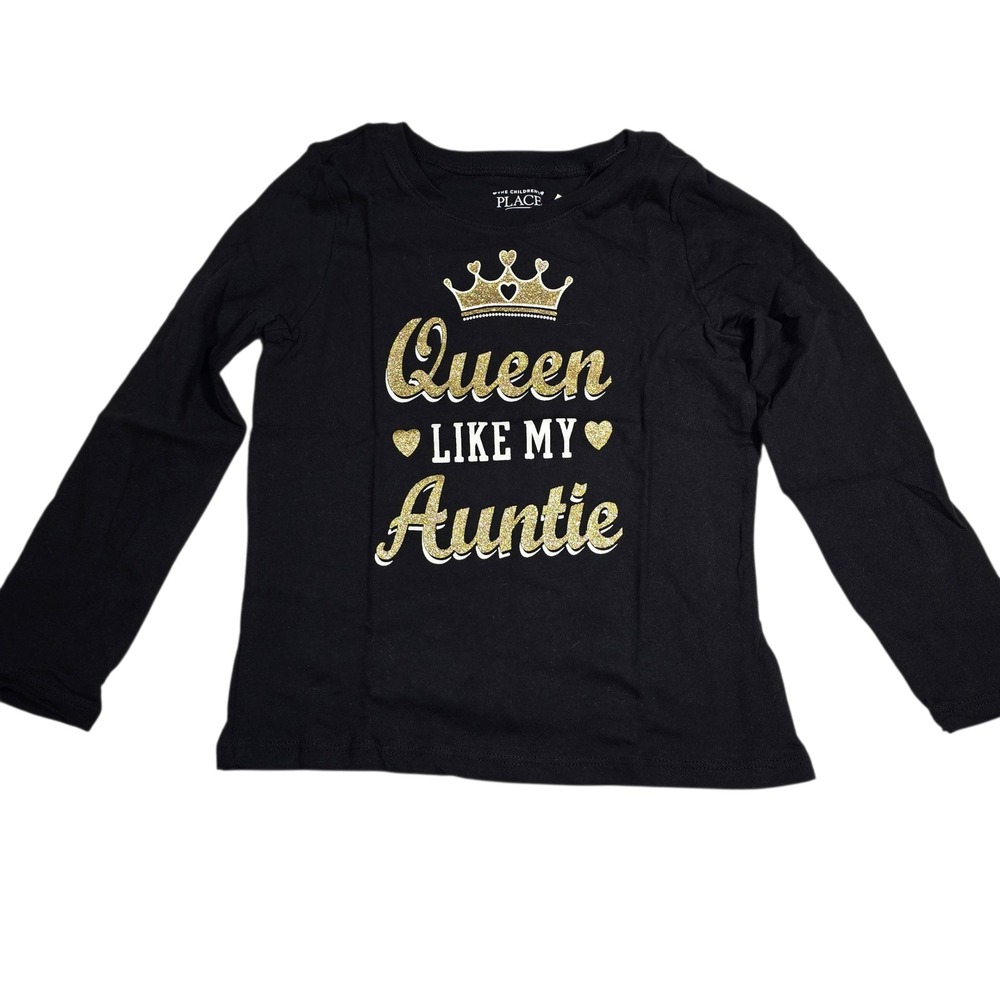 TCP The Childrens Place 4T Girls Black Queen Like My Auntie Gold Glitter Tee